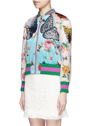 正面 - 点击放大 - GUCCI - 拼贴刺绣装饰花卉真丝棒球夹克