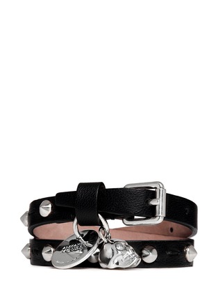 首图 - 点击放大 - ALEXANDER MCQUEEN - Skull charm double wrap stud leather bracelet