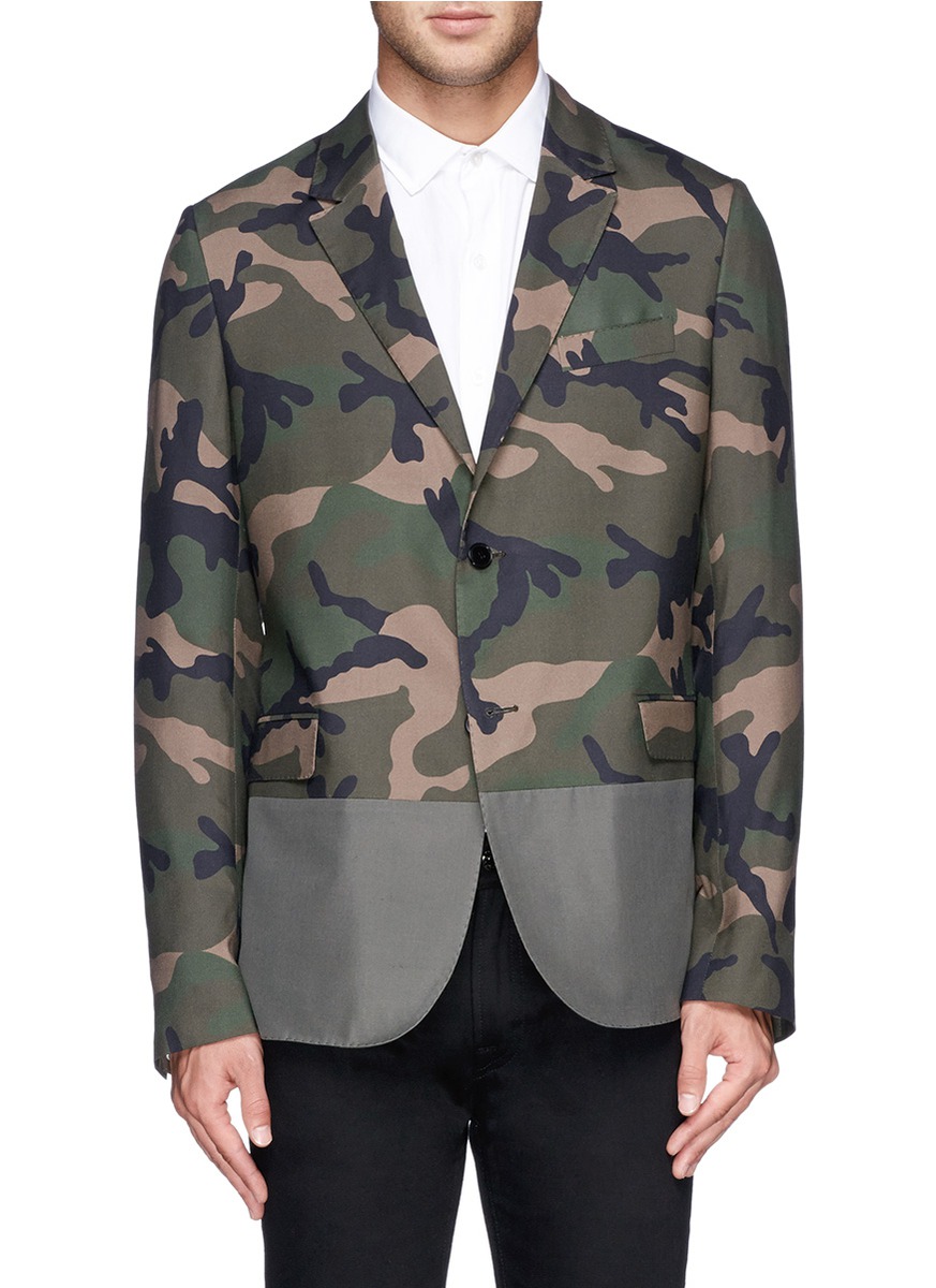 迷彩拼接真丝西服外套