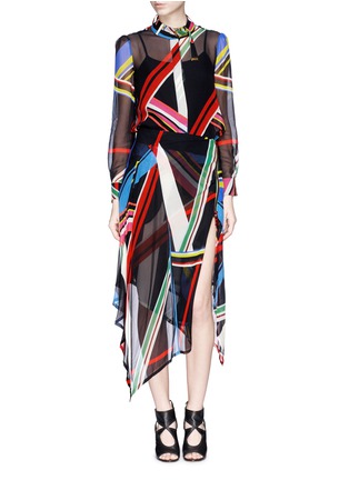 模特示范图 - 点击放大 - PREEN BY THORNTON BREGAZZI - 几何线条透视真丝半身裙