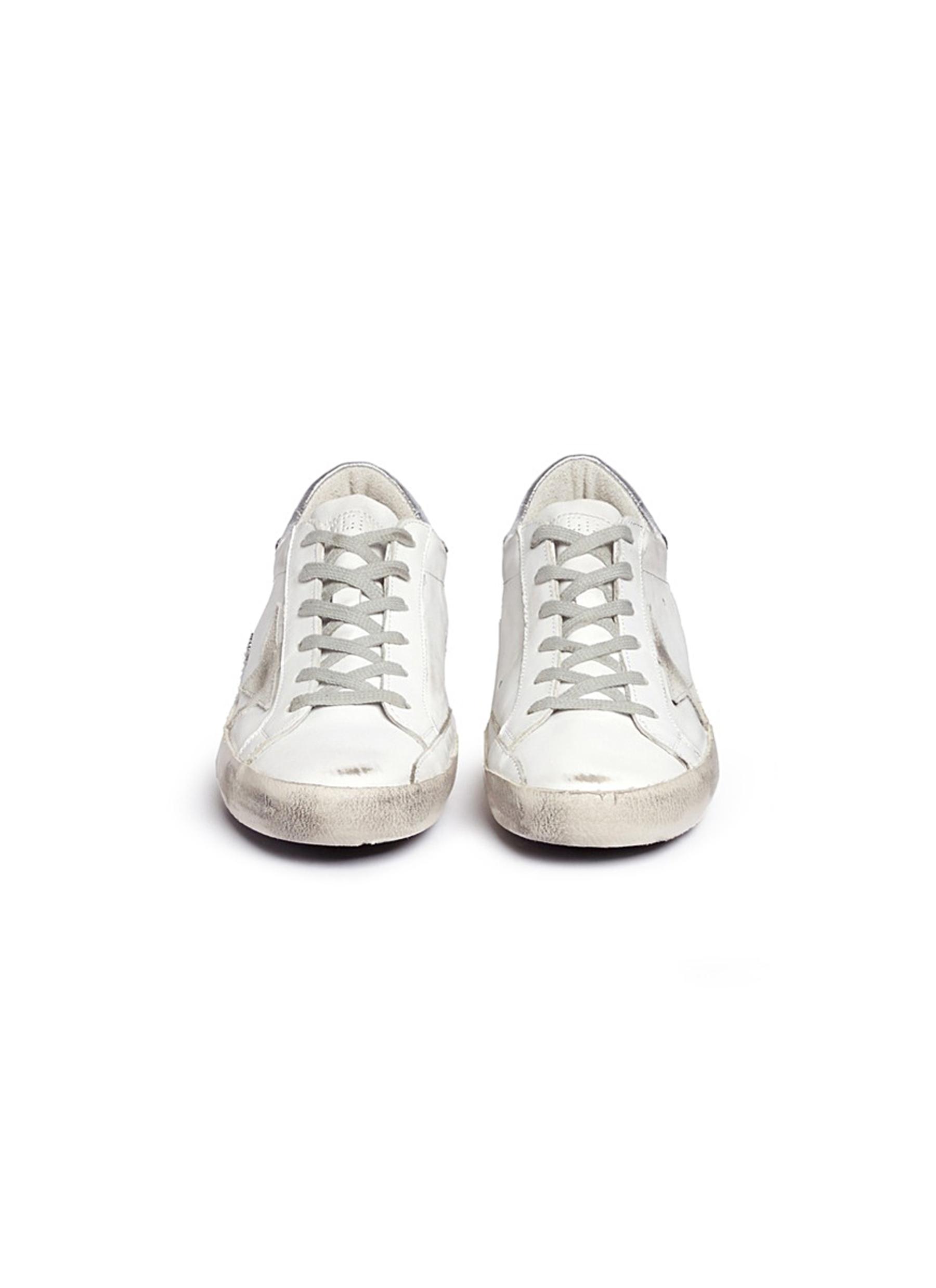 GOLDEN GOOSE Distressed Leather Low-Top Sneaker, White/Silver | ModeSens