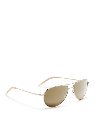 模特儿示范图 - 点击放大 - OLIVER PEOPLES - 'Benedict' double bridge aviator sunglasses