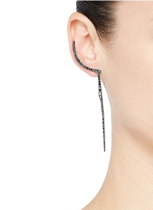 模特儿示范图 - 点击放大 - CRISTINAORTIZ - Diamond rhodium 9k white gold crescent drop earrings