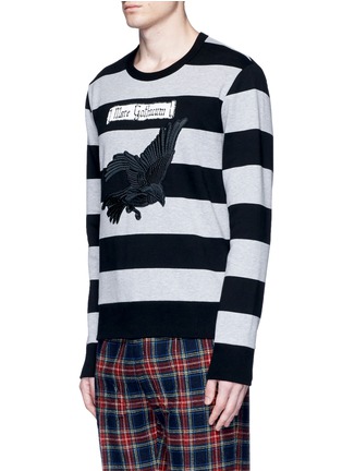 正面 -点击放大 - GUCCI - 小鸟刺绣拼贴条纹纯棉卫衣