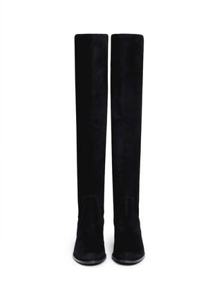 模特儿示范图 - 点击放大 - STUART WEITZMAN - RESERVE弹力拼贴绒面皮过膝长靴