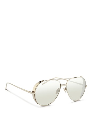 模特示范图 - 点击放大 - LINDA FARROW - 弧形金属片装饰飞行员太阳眼镜