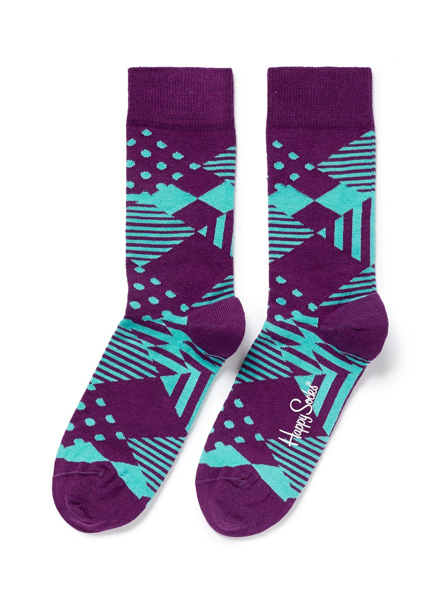 双色花纹混棉袜子