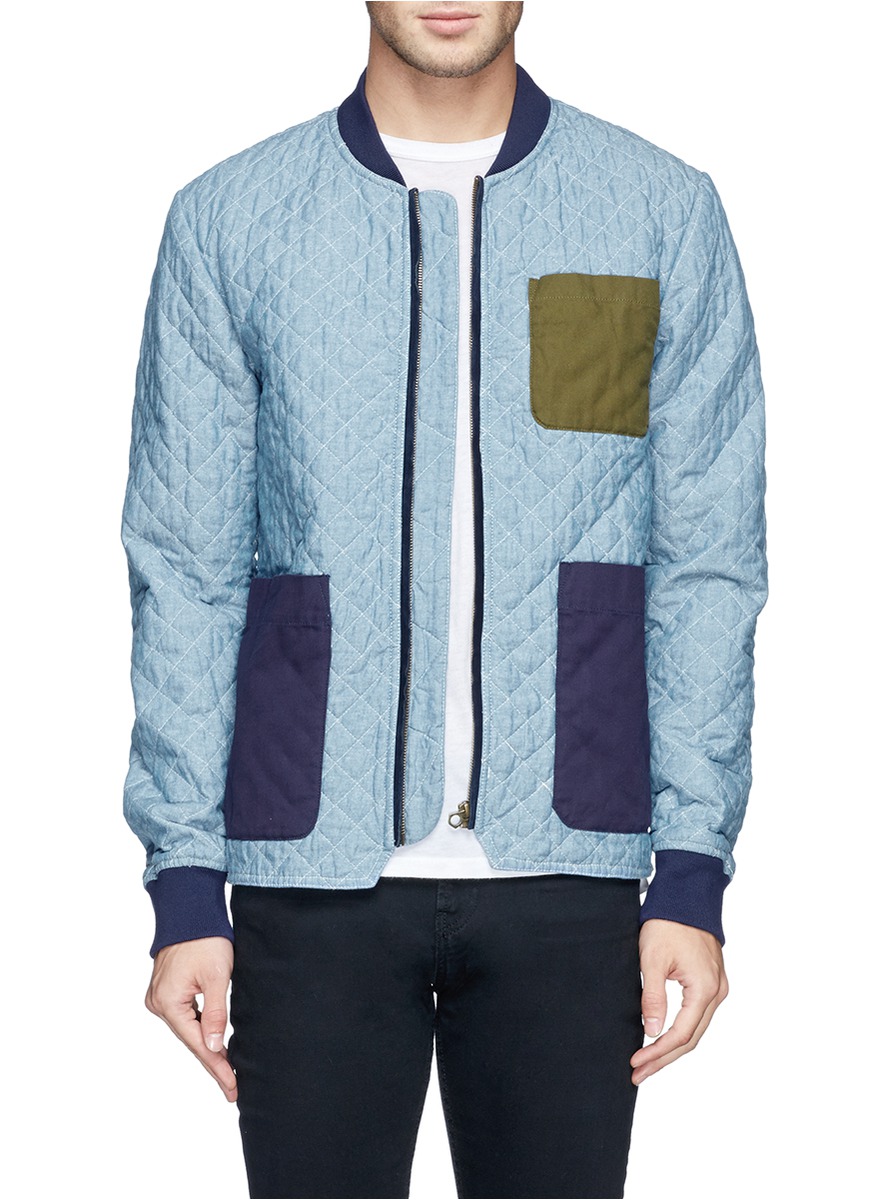 scotch & soda - 菱格绗缝拼贴棒球外套 - 特卖 | 蓝色 飞行员夹克