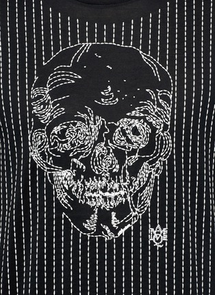 细节 - 点击放大 - ALEXANDER MCQUEEN - 骷髅及条纹刺绣纯棉T恤