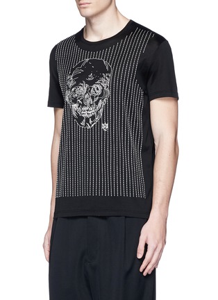 正面 -点击放大 - ALEXANDER MCQUEEN - 骷髅及条纹刺绣纯棉T恤