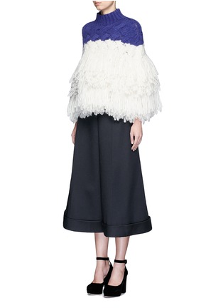模特儿示范图 - 点击放大 - DELPOZO - 层次流苏拼色混羊驼毛套头针织衫