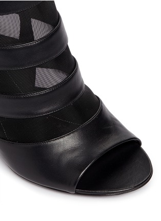 细节 - 点击放大 - BALENCIAGA - 网眼拼接条纹真皮坡跟凉鞋