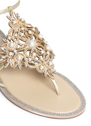 细节 - 点击放大 - RENÉ CAOVILLA - 人造珍珠及仿水晶点缀水蛇皮夹脚凉鞋