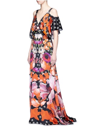 模特示范图 - 点击放大 - TEMPERLEY LONDON - 花卉印花挖肩真丝礼服长裙
