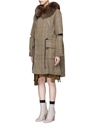 正面 -点击放大 - 3.1 PHILLIP LIM - 狐毛镶边格纹羊毛大衣