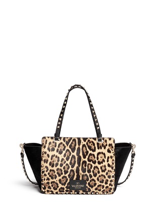 背面 - 点击放大 - VALENTINO GARAVANI - ROCKSTUD小号豹纹小牛毛手提包
