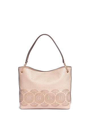 背面 - 点击放大 - TORY BURCH - ZOEY花卉圆孔镂空皮革托特包