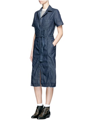 模特示范图 - 点击放大 - CURRENT/ELLIOTT - 褶皱质感纯棉丹宁连衣裙
