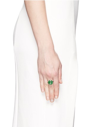 模特儿示范图 - 点击放大 - SAMUEL KUNG - Jade diamond 18k white gold double brand ring