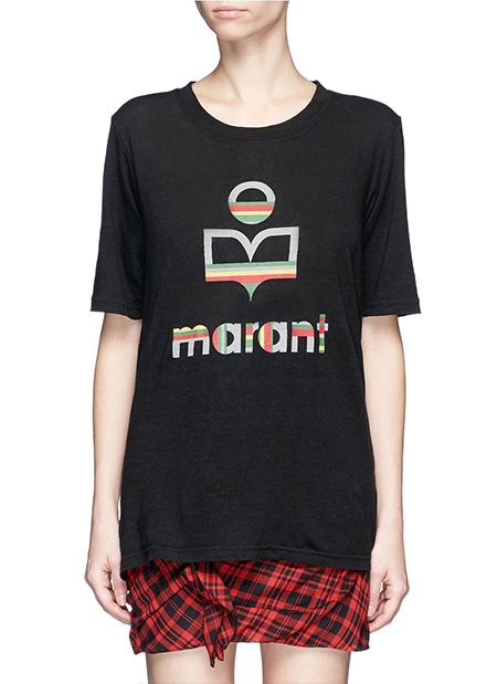 ISABEL MARANT ÉTOILE KENDRIWA品牌标志印花亚麻T恤